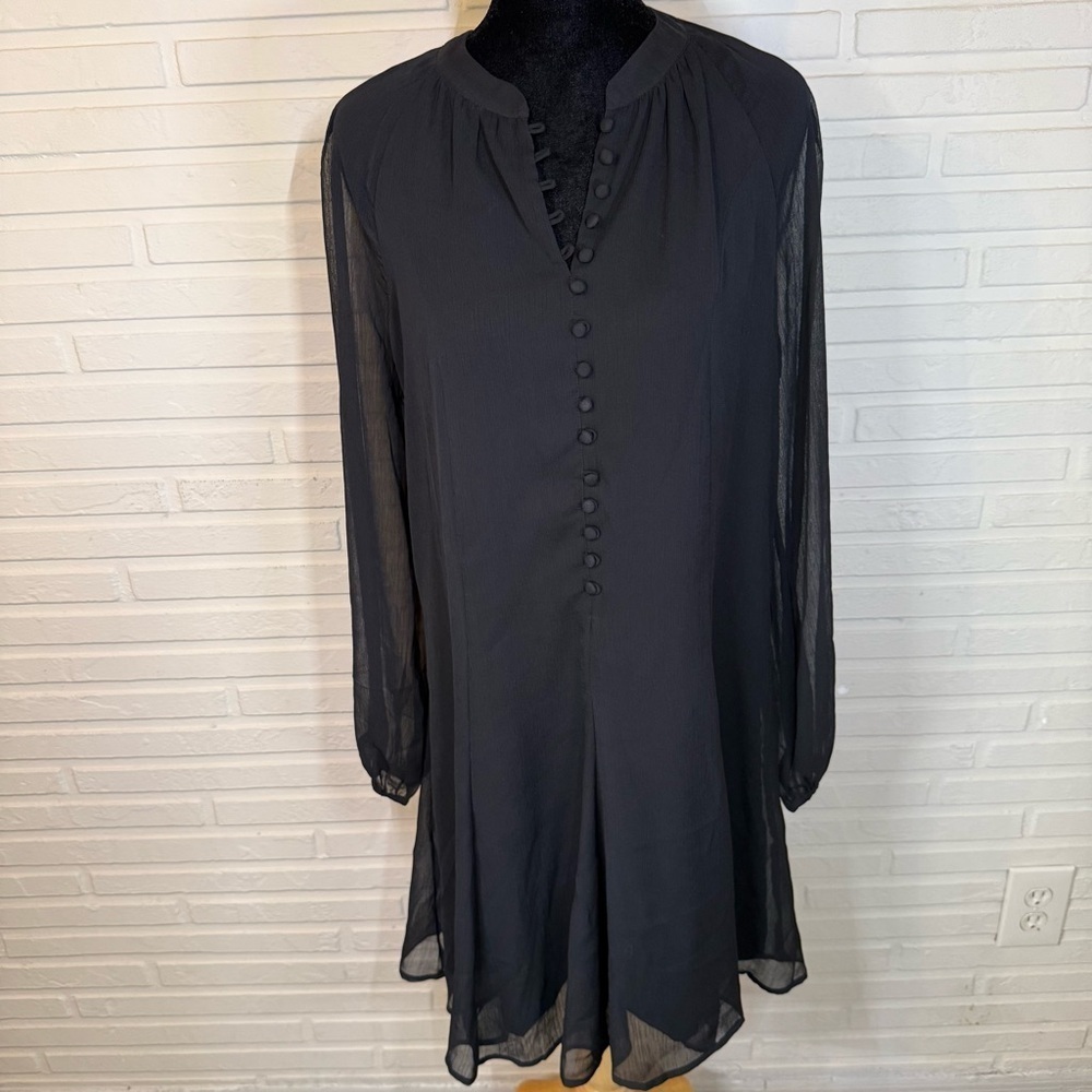 Joie Black Caviar Sheer Balloon Sleeves Fit & Flare Dress, Women’s Size XS